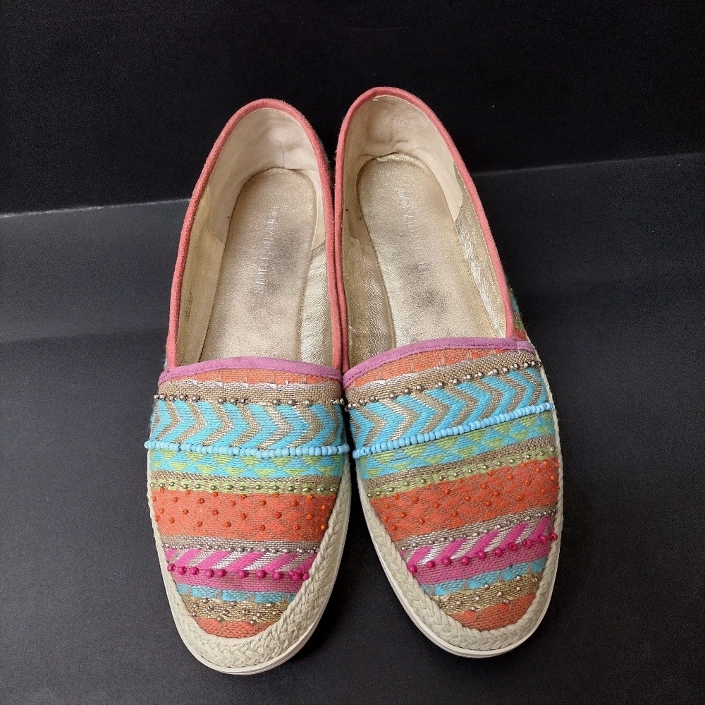 - DONALD PLINER -  MULICOLOR BEADED ESPADRILLE LOAFERS WOMEN'S SHOES SIZE :7M - Picture 3 of 12